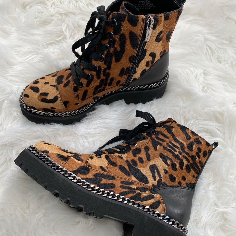Vince Camuto leopard combat boots